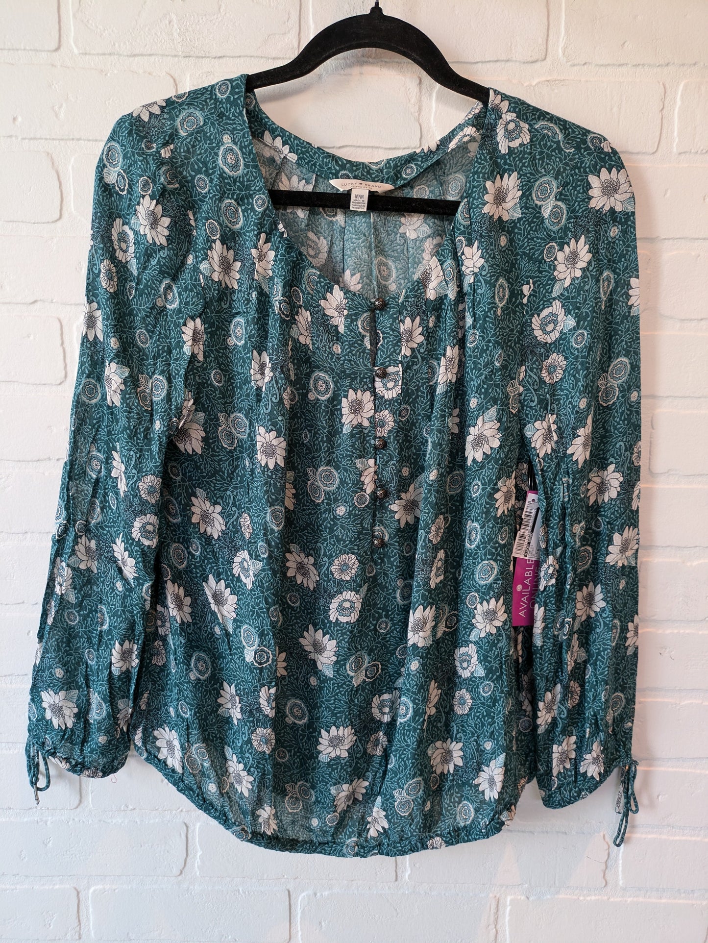 Green Top Long Sleeve Lucky Brand, Size M