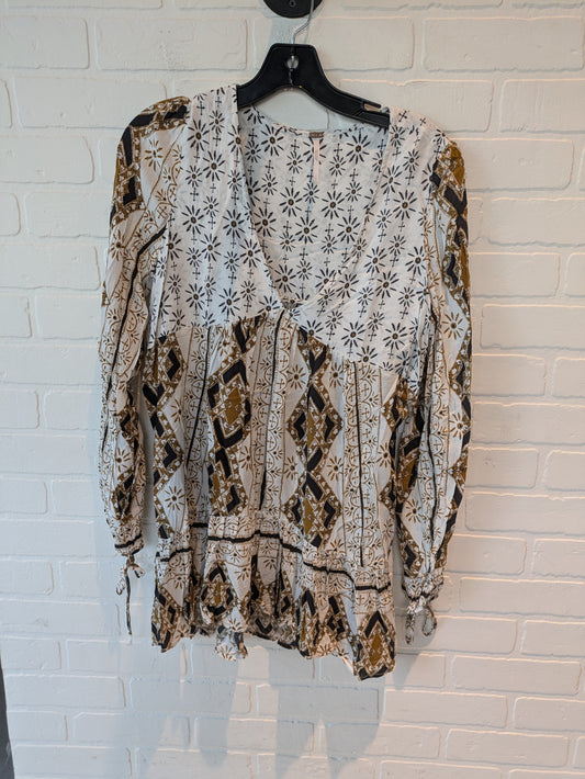 Brown & White Top Long Sleeve Free People, Size S