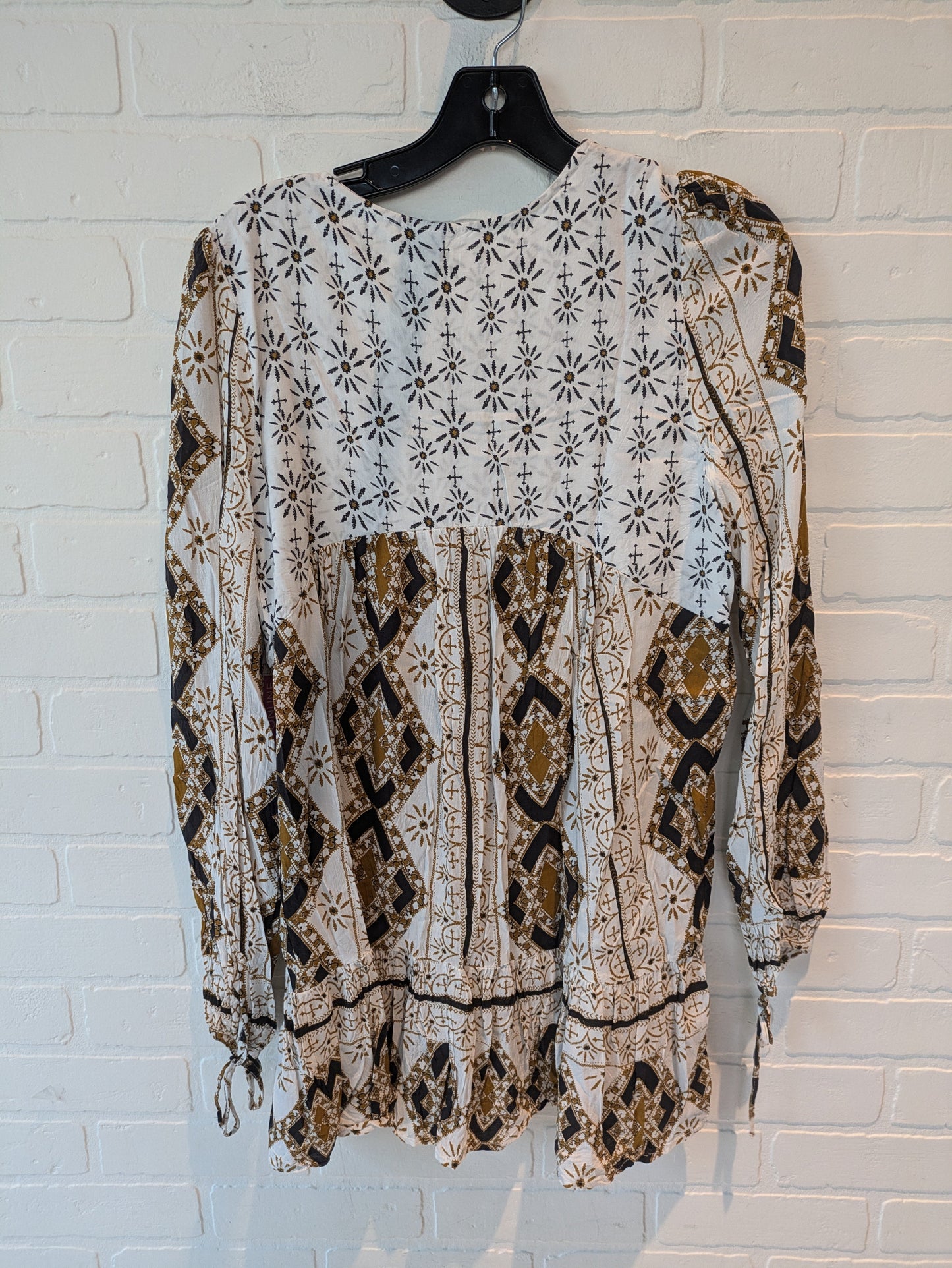 Brown & White Top Long Sleeve Free People, Size S