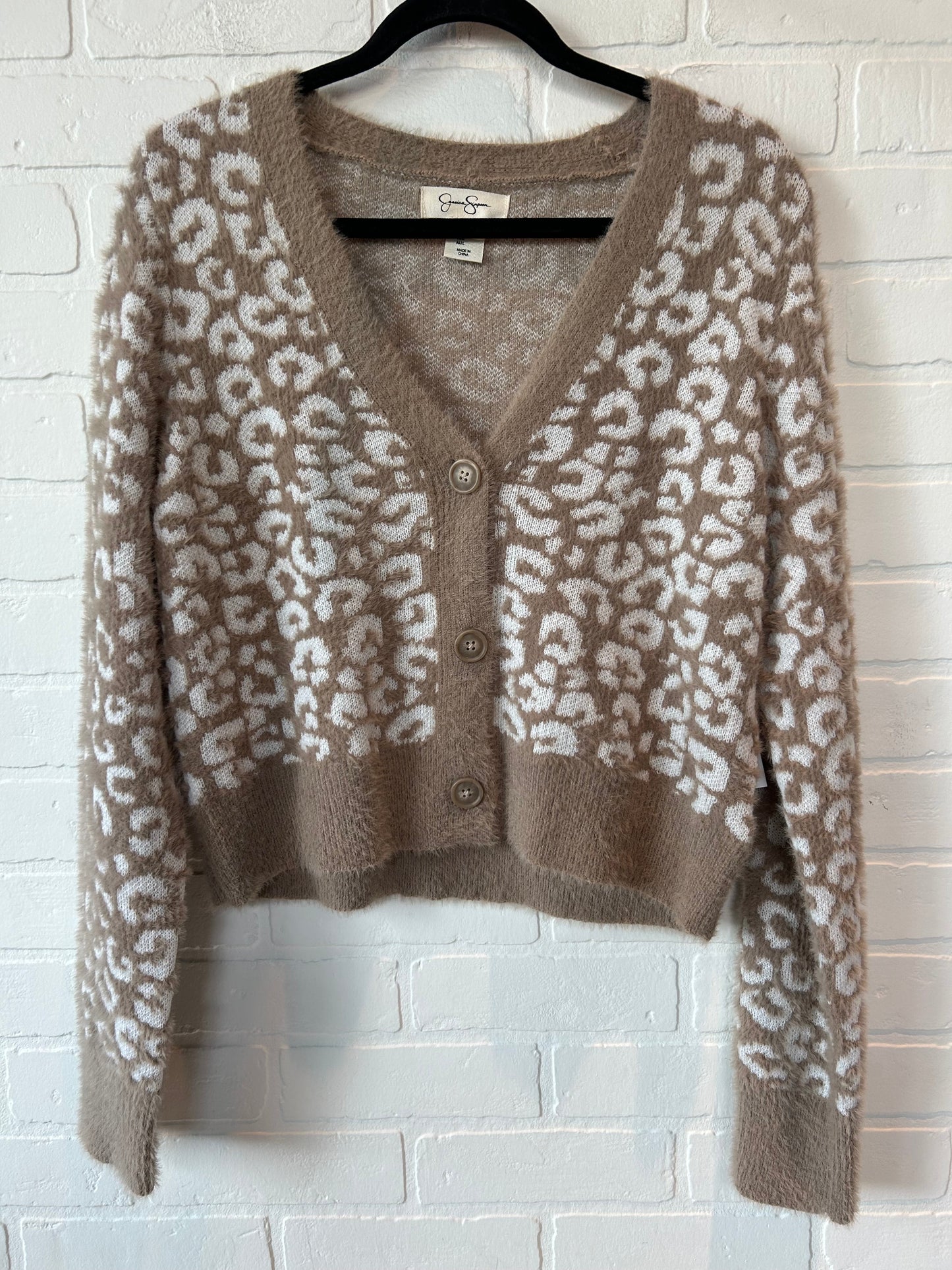 Sweater Cardigan By Jessica Simpson In Brown & White, Size: L