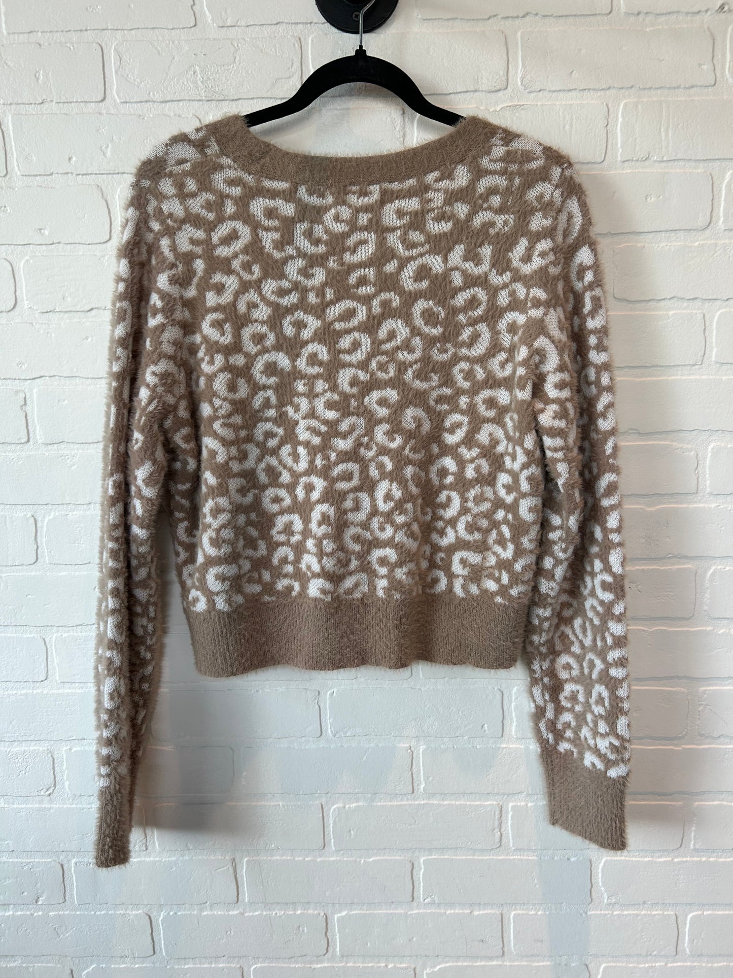 Sweater Cardigan By Jessica Simpson In Brown & White, Size: L