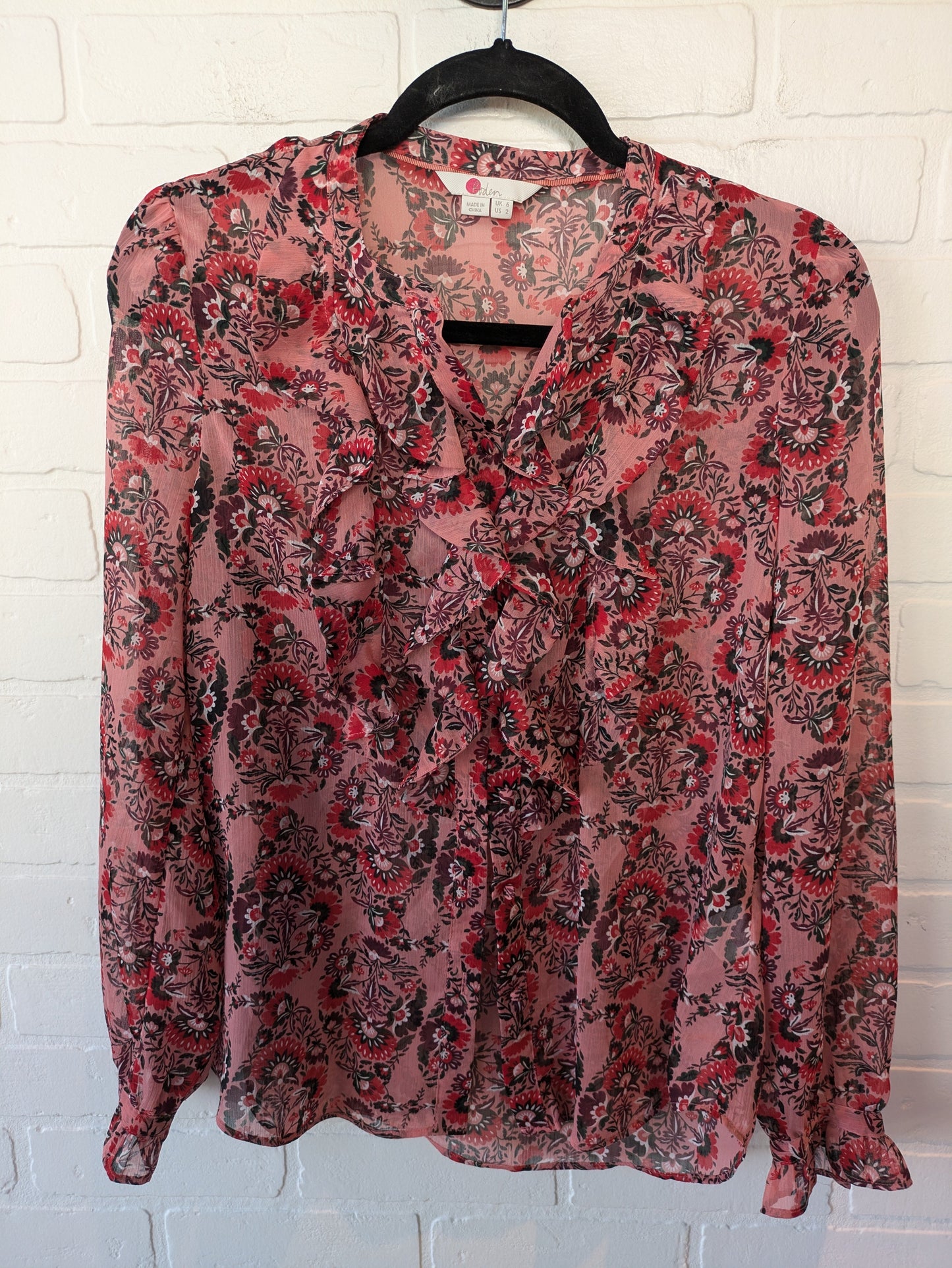 Top Long Sleeve By Boden In Pink & Red, Size: Xs