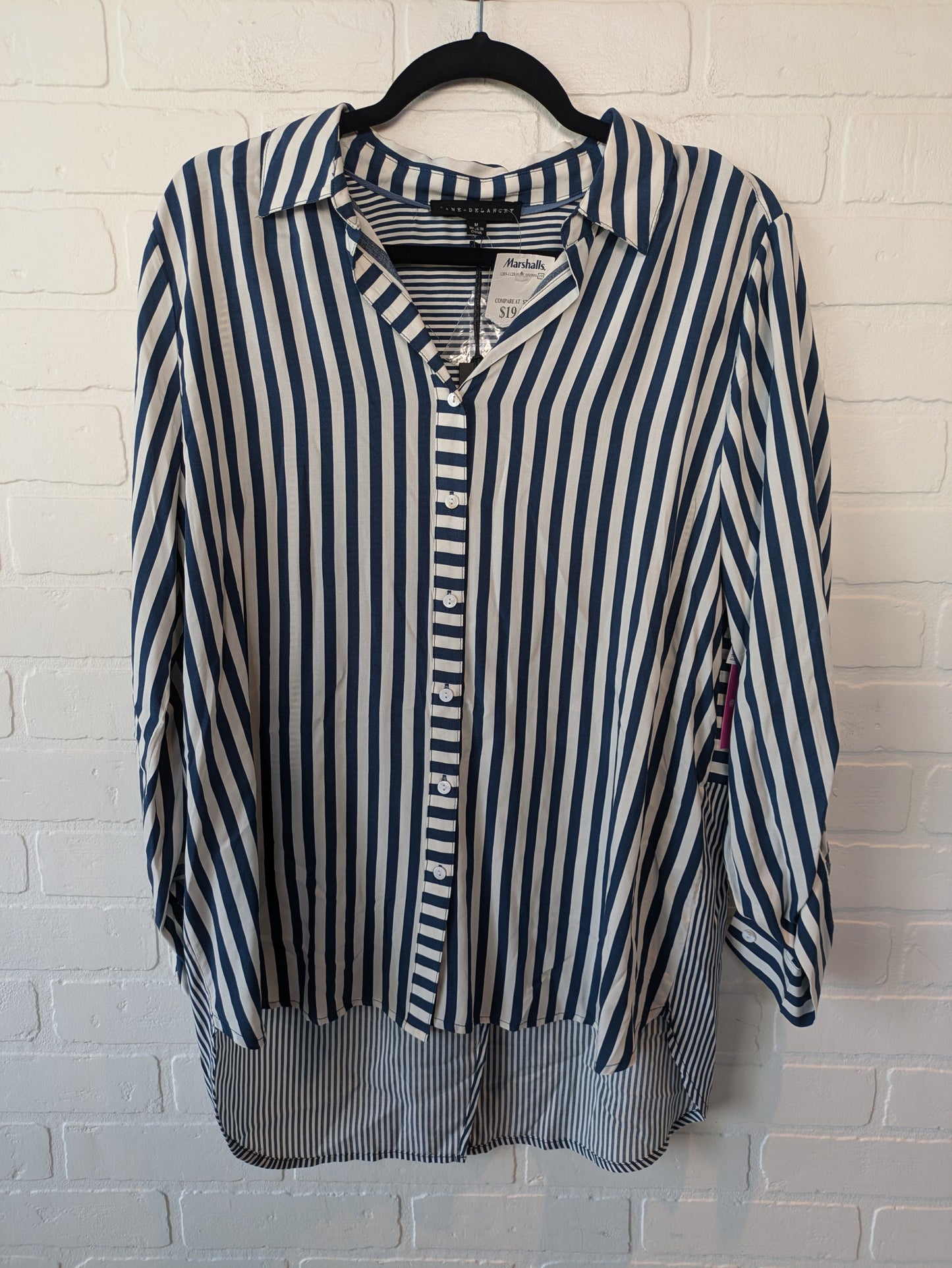 Top Long Sleeve By Jane And Delancey In Blue & White, Size: M