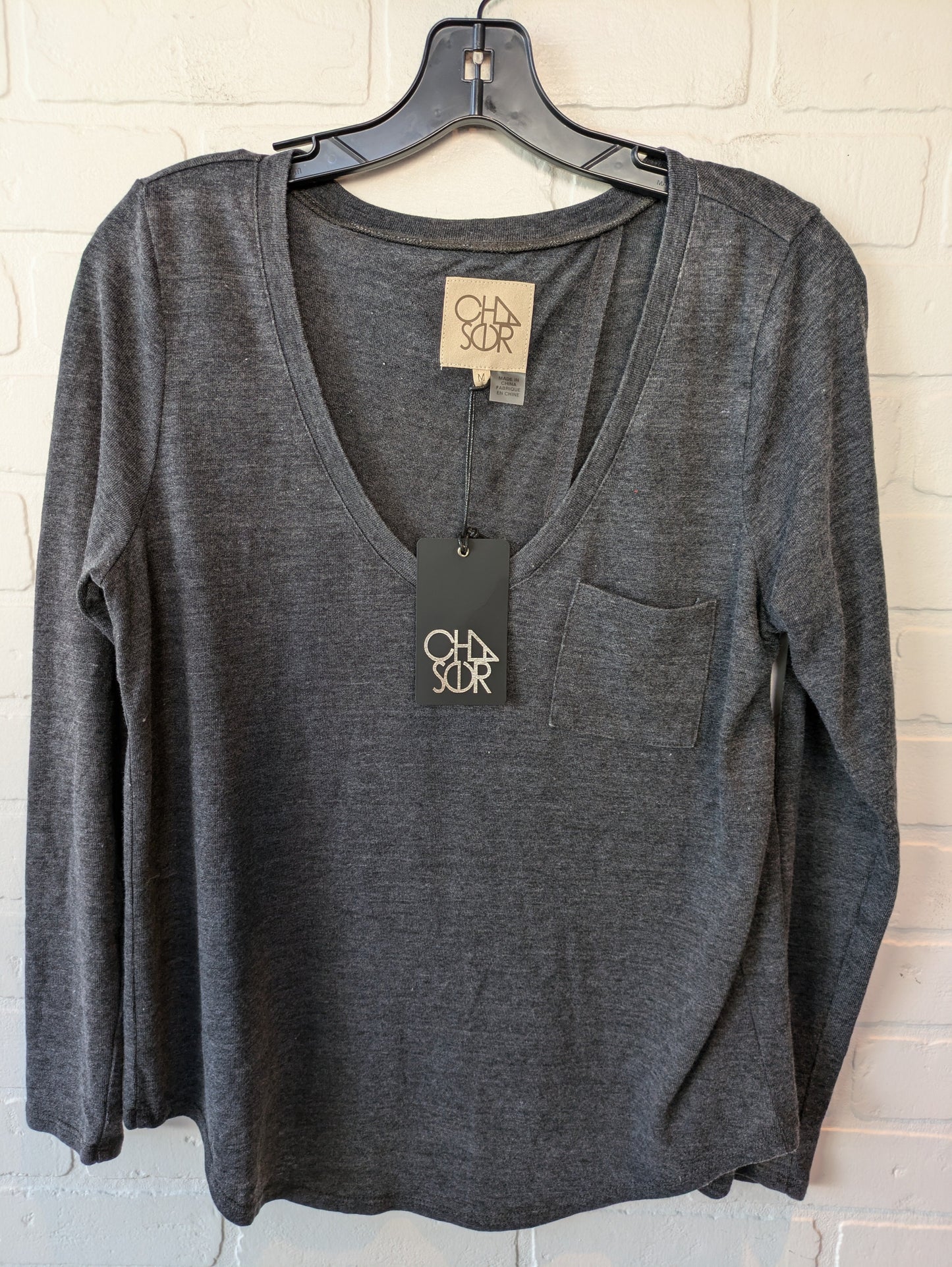 Top Long Sleeve Basic By Chaser In Grey, Size: M