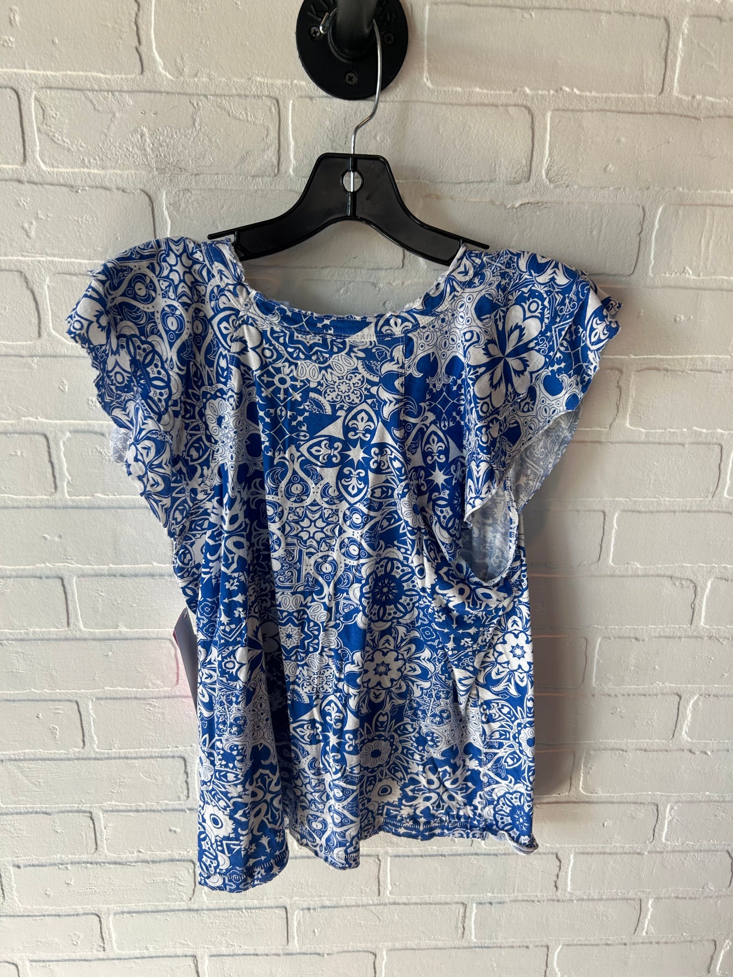 Top Short Sleeve By Maeve In Blue & White, Size: L