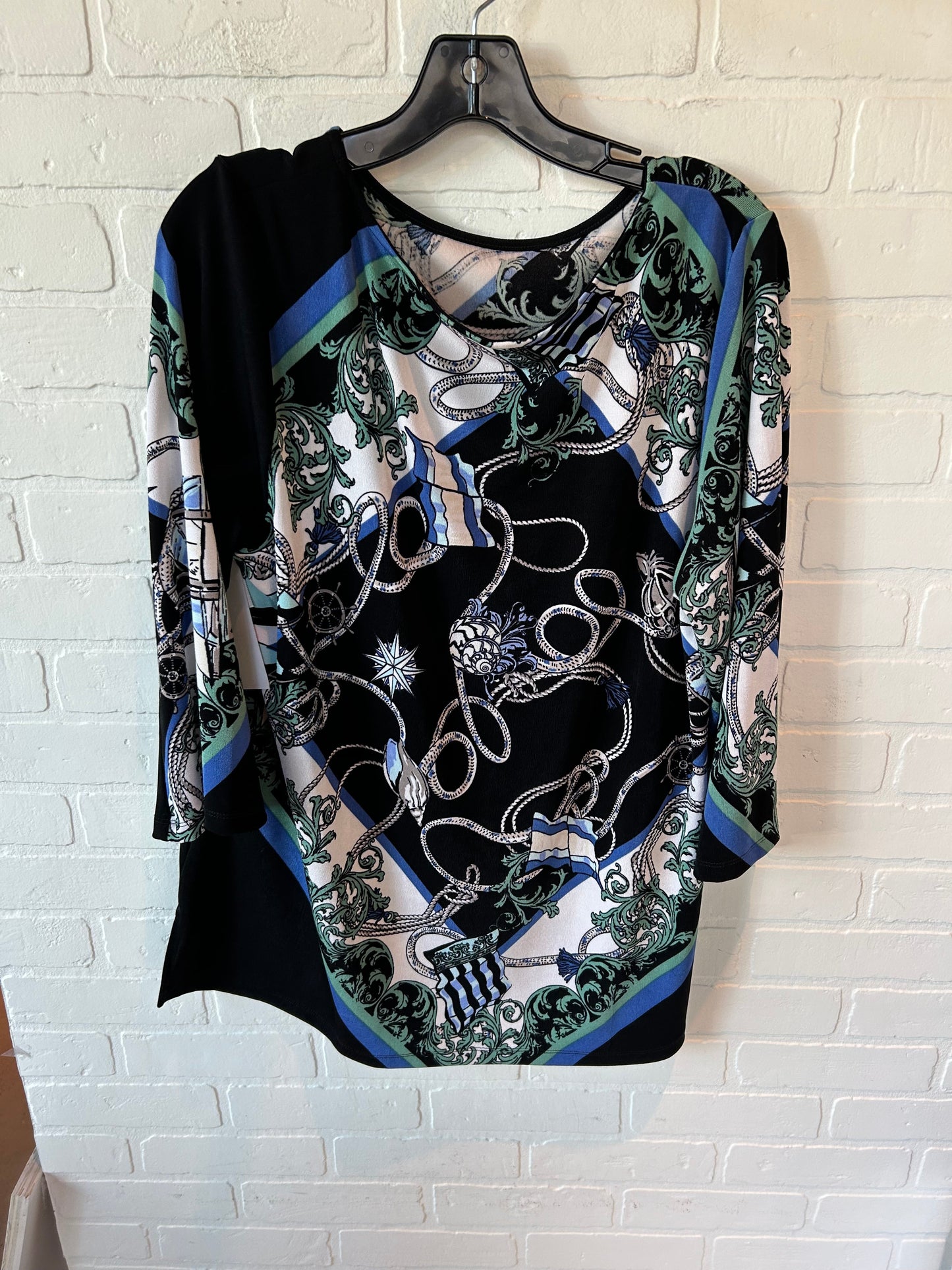 Top Long Sleeve By Chicos In Black & Blue, Size: Xl