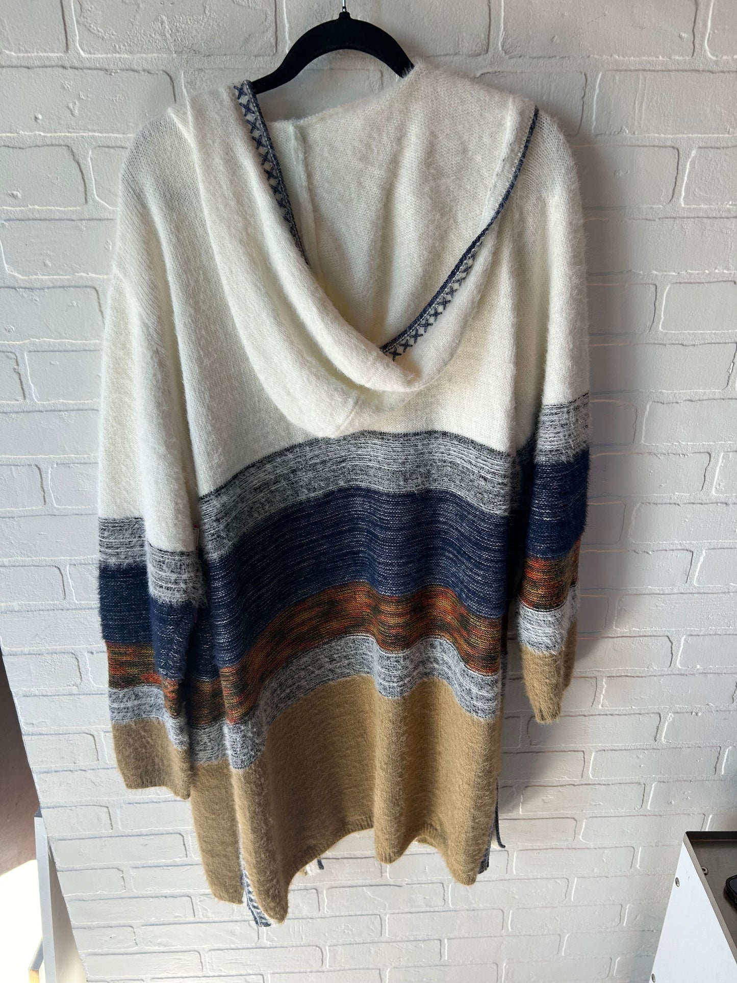 Sweater Cardigan By Fate In Blue & Cream, Size: 2x