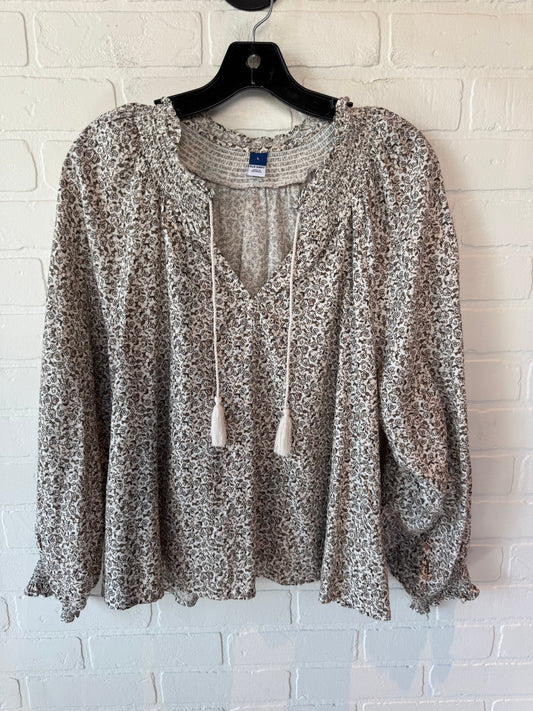 Top Long Sleeve By Old Navy In Brown & White, Size: L