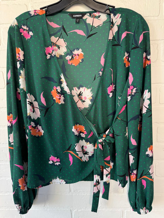 Top Long Sleeve By Express In Green & Pink, Size: S