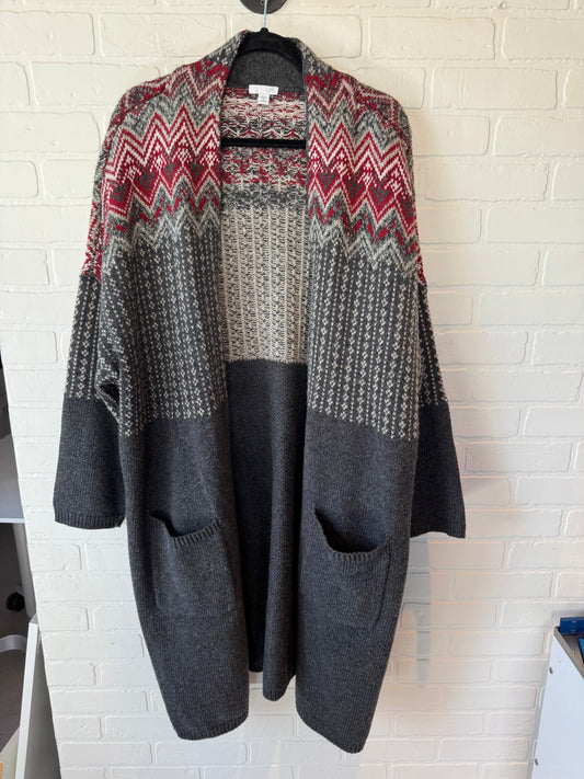 Sweater Cardigan By J. Jill In Grey & Red, Size: 4x