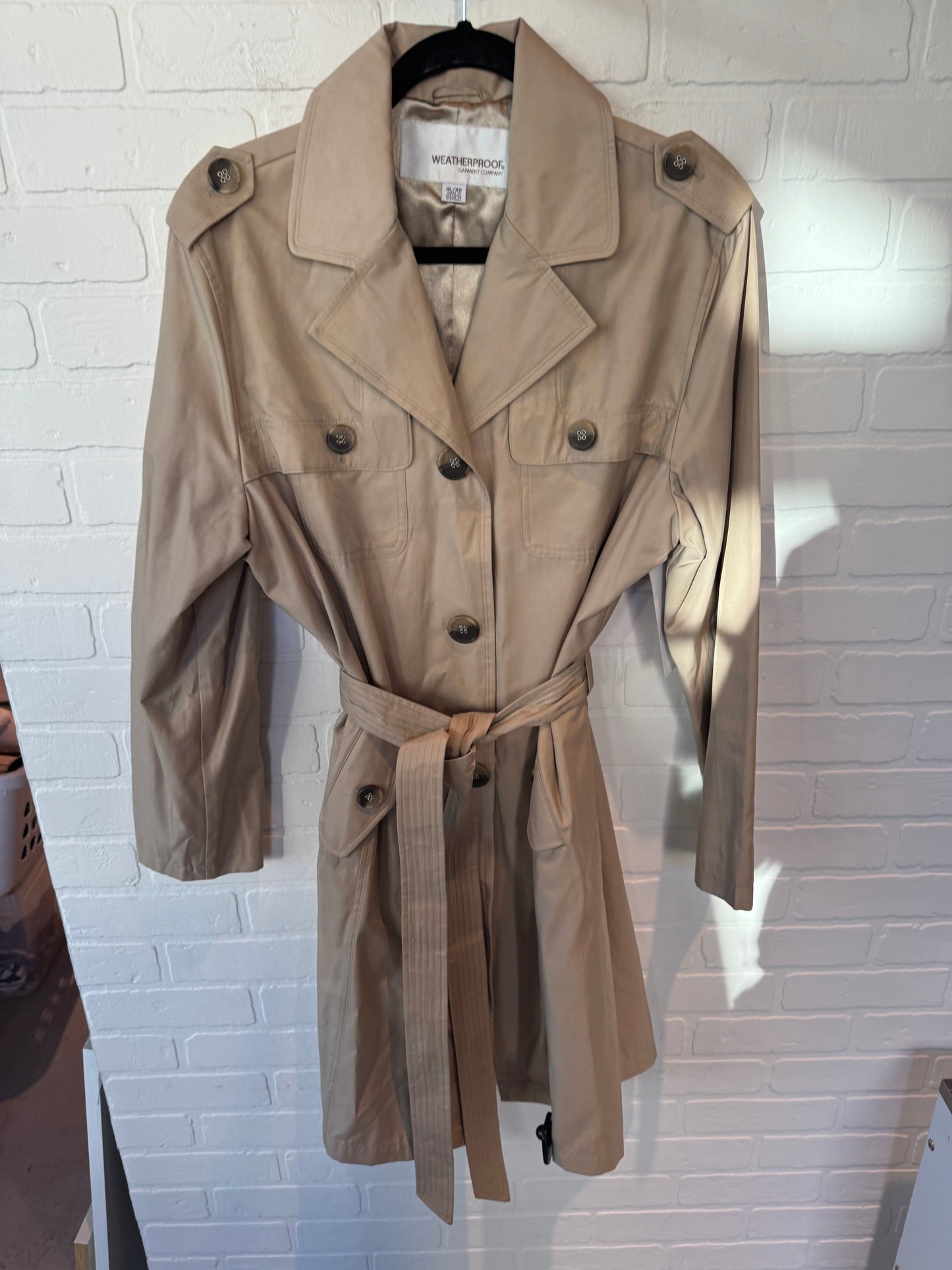 Coat Trench Coat By Weatherproof In Tan, Size: Xl