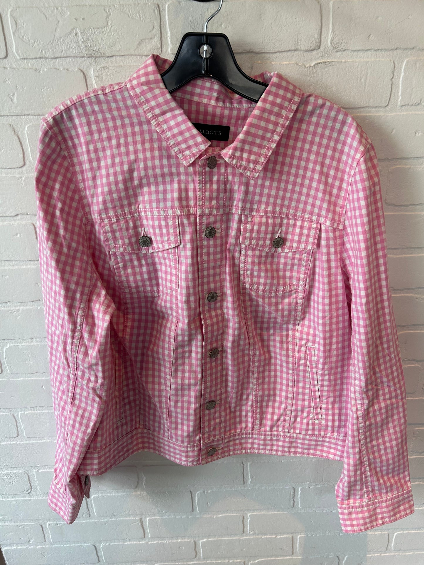 Jacket Shirt By Talbots In Pink & White, Size: Xl