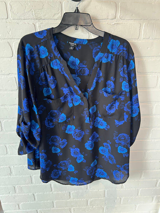 Top 3/4 Sleeve By Torrid In Black & Blue, Size: 2x