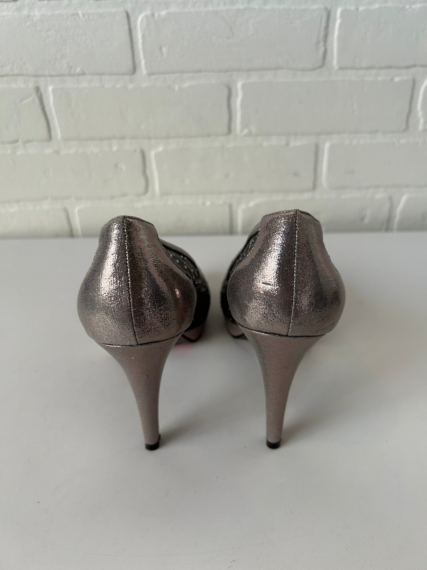 Sandals Heels Stiletto By Adrianna Papell In Silver, Size: 7.5