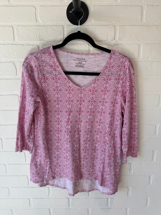 Top 3/4 Sleeve By Chicos In Pink & White, Size: Xs