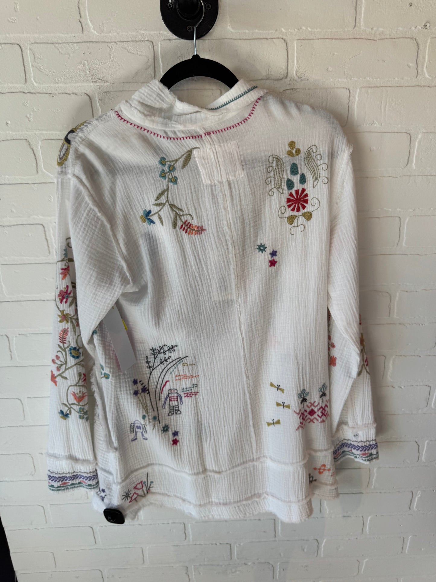 Tunic Long Sleeve By Johnny Was In White & Yellow, Size: S