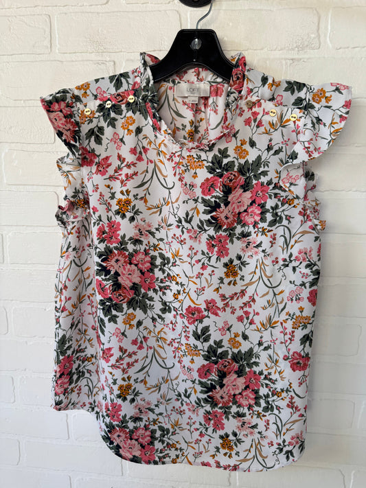 Top Short Sleeve By Loft In Pink & White, Size: S