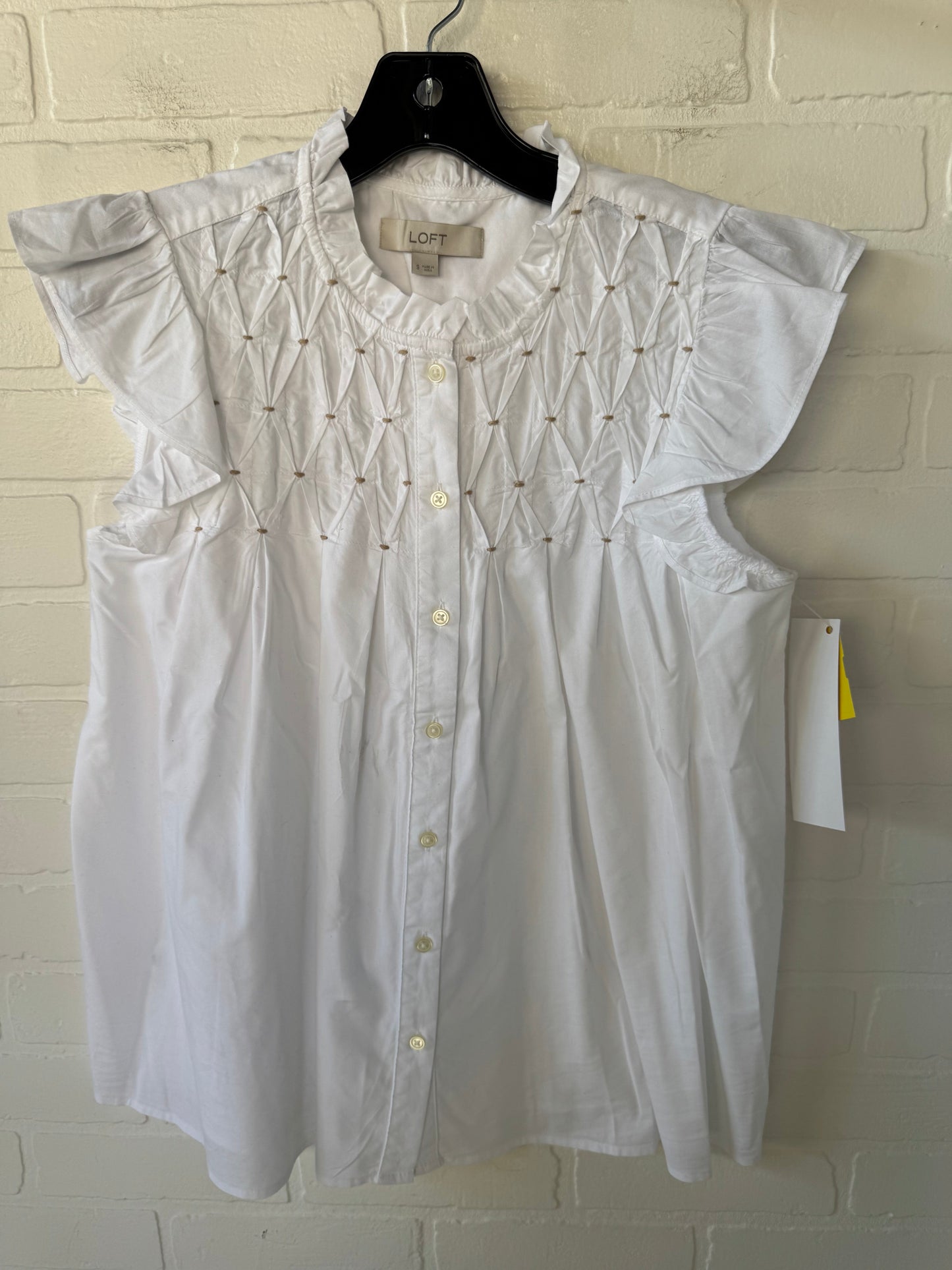 Top Short Sleeve By Loft In Gold & White, Size: S