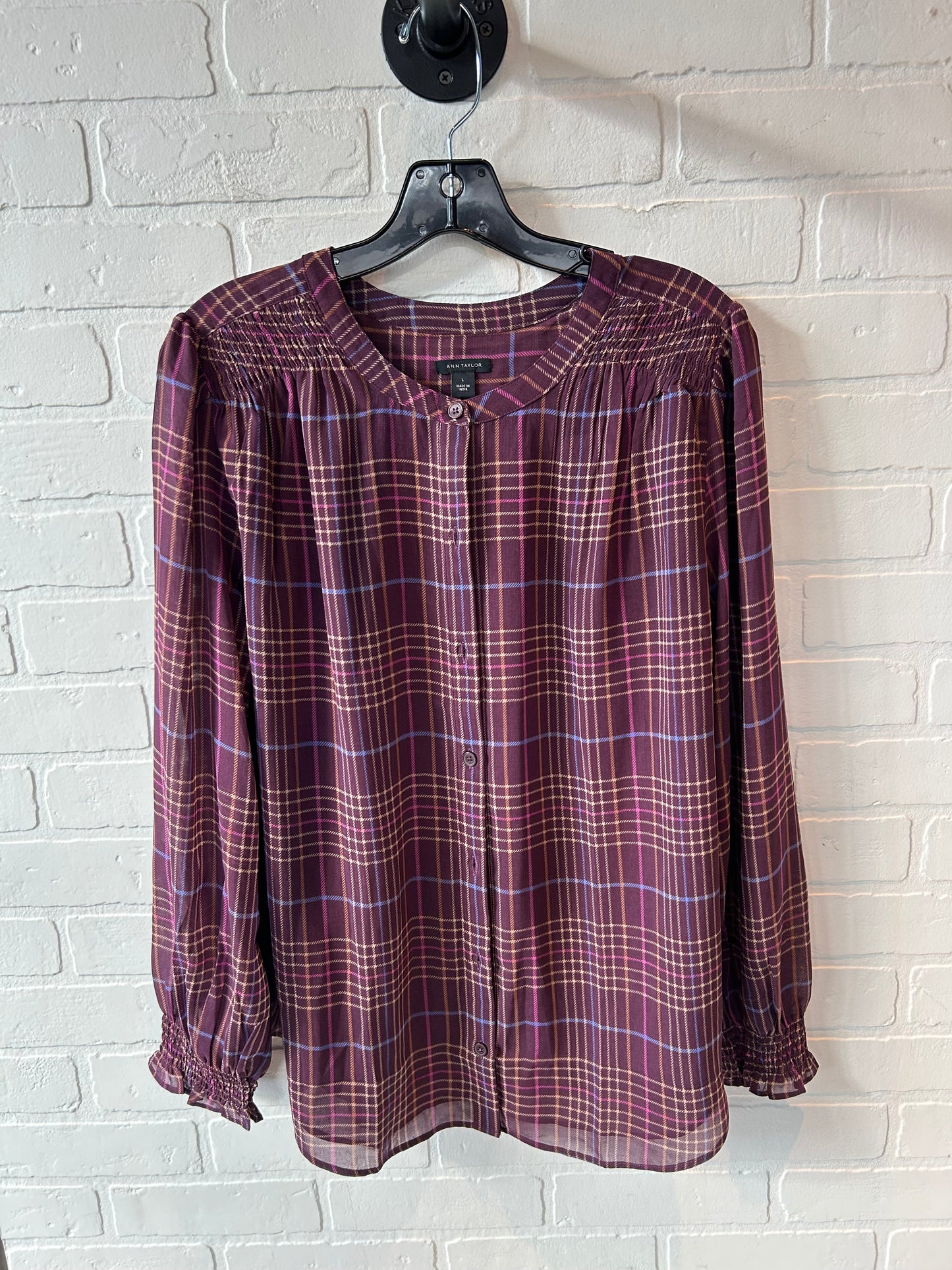 Top Long Sleeve By Ann Taylor In Purple, Size: L