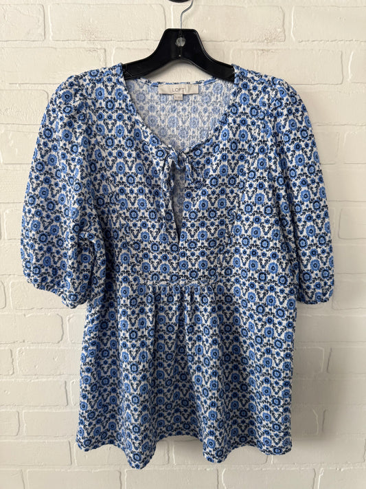 Top Short Sleeve By Loft In Blue & White, Size: M