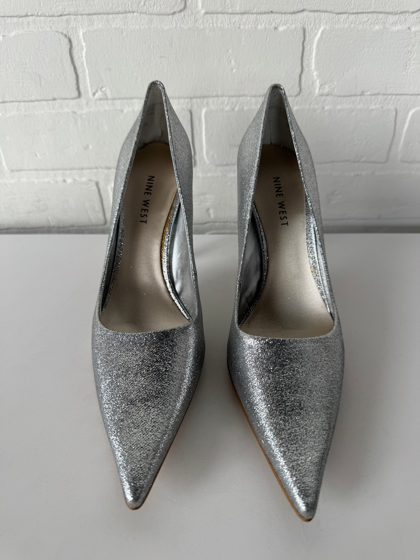 Shoes Heels Block By Nine West In Silver, Size: 6.5