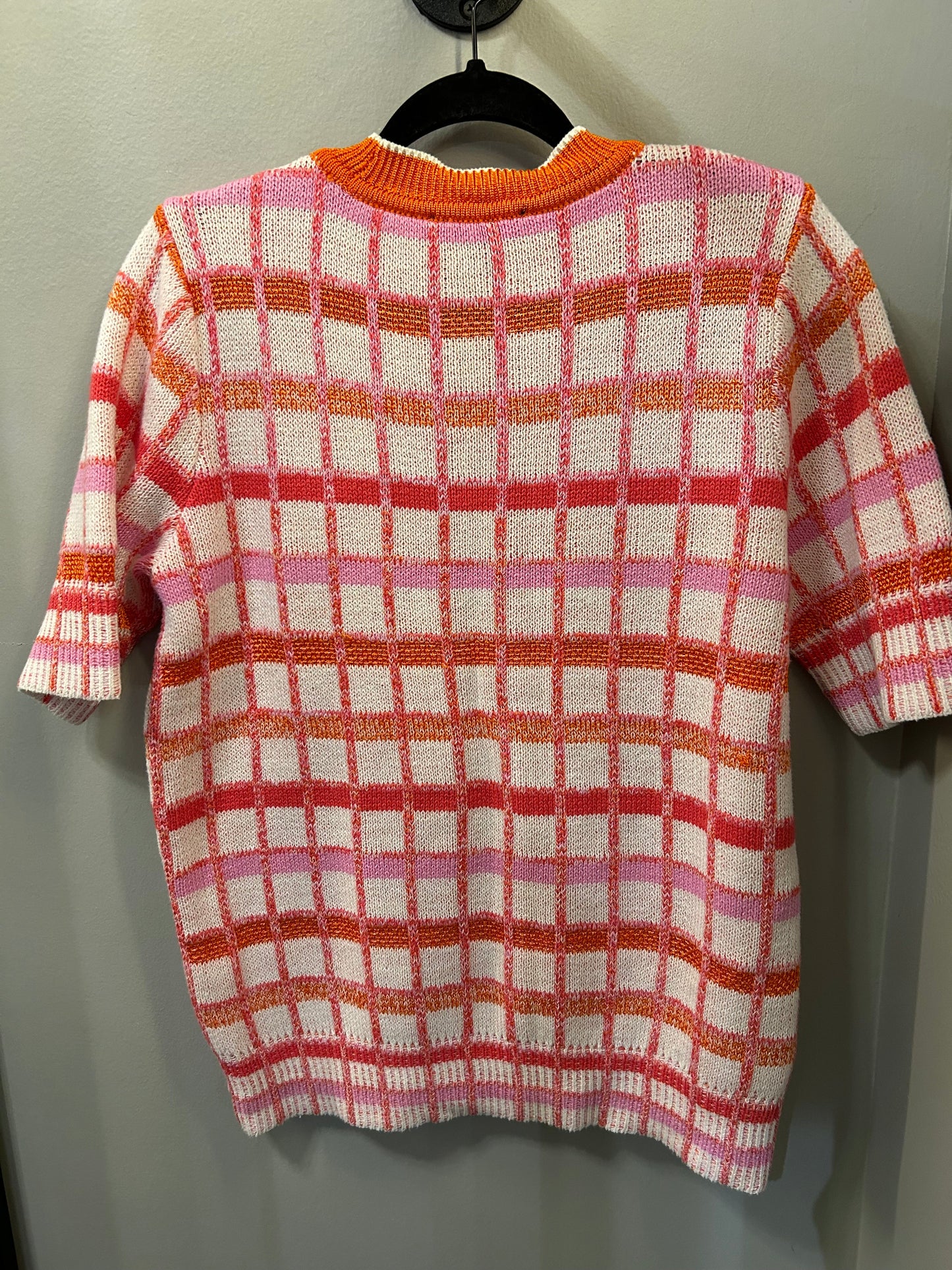 Sweater Short Sleeve By Ann Taylor In Pink & White, Size: M