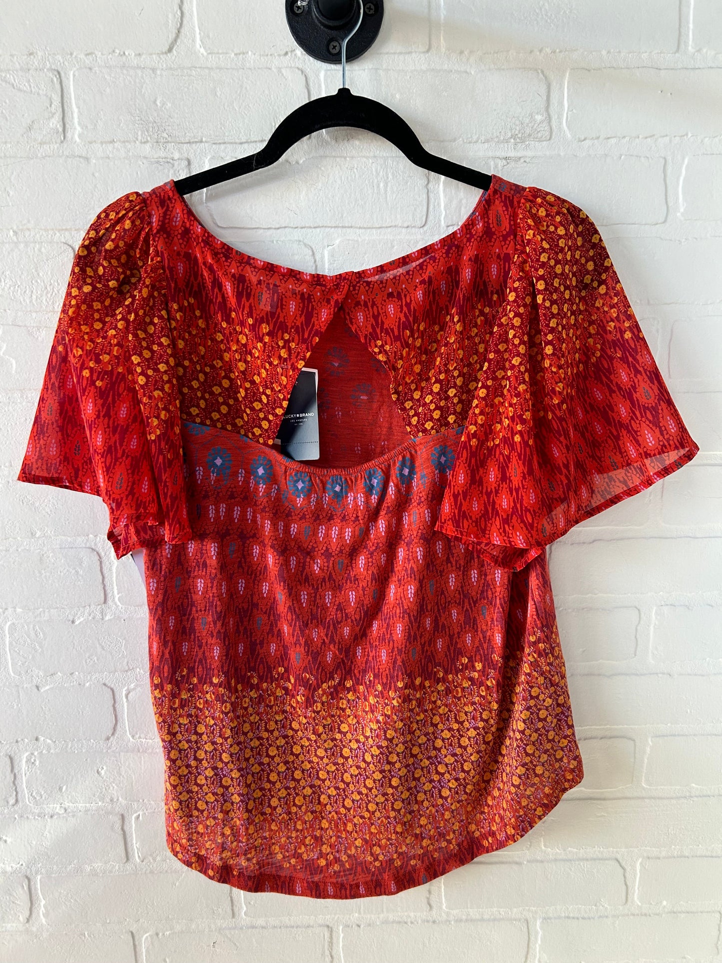 Top Short Sleeve By Lucky Brand In Red & Yellow, Size: M