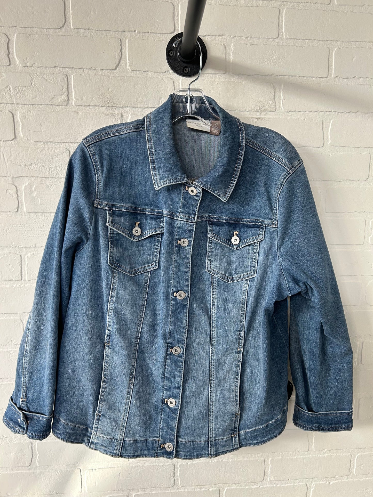 Jacket Denim By Chicos In Blue Denim, Size: Xl