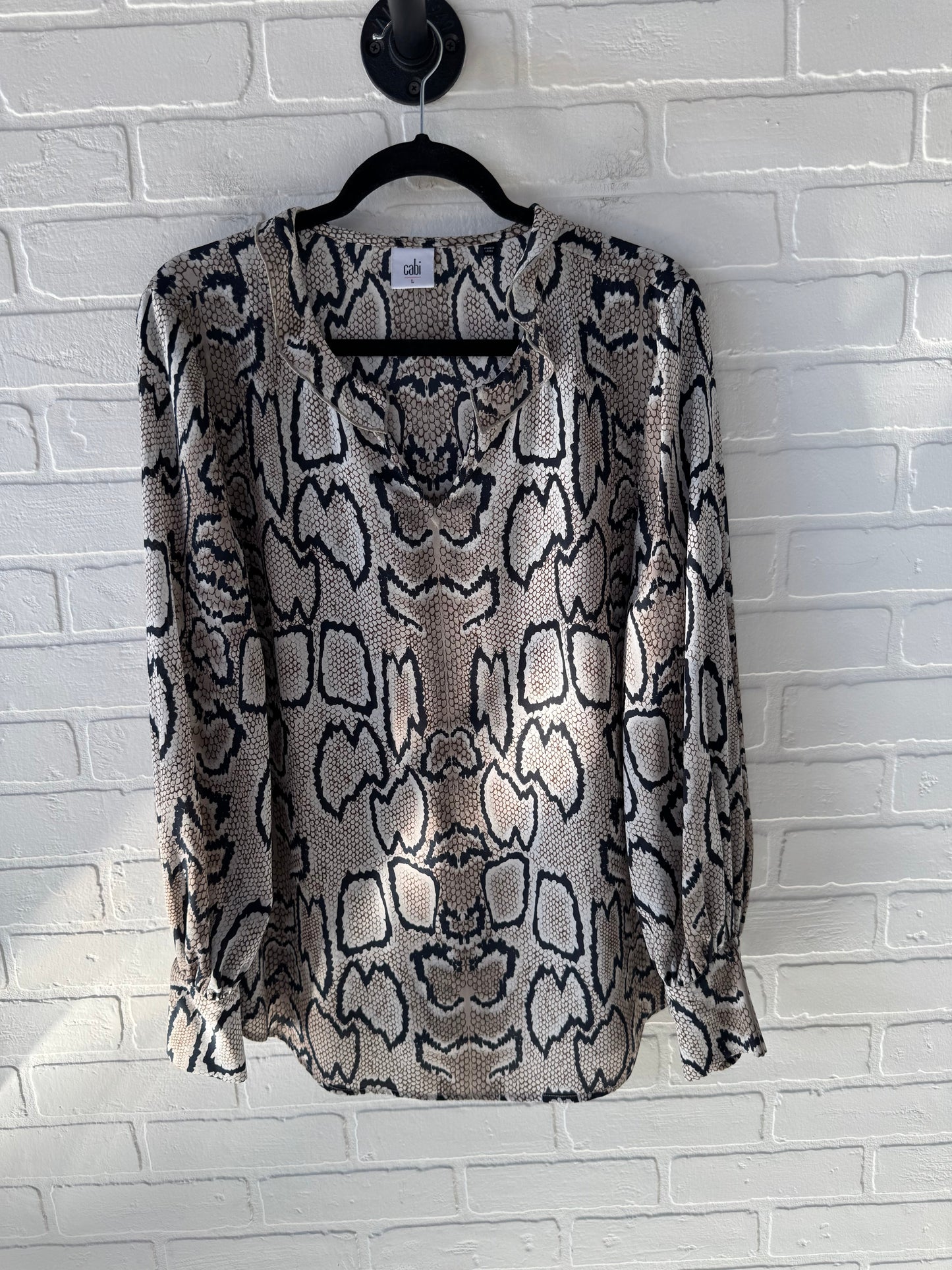 Top Long Sleeve By Cabi In Black & Brown, Size: L