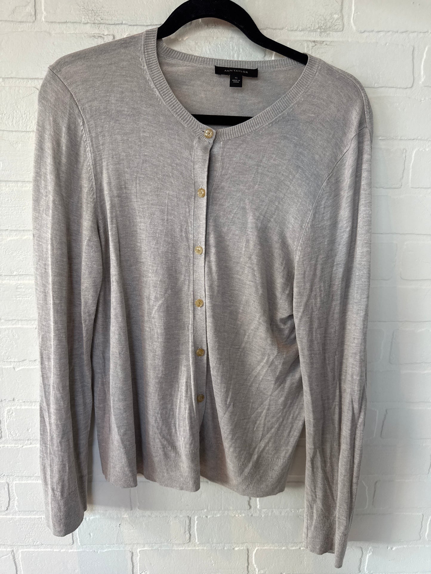 Sweater Cardigan By Ann Taylor In Grey, Size: Xl