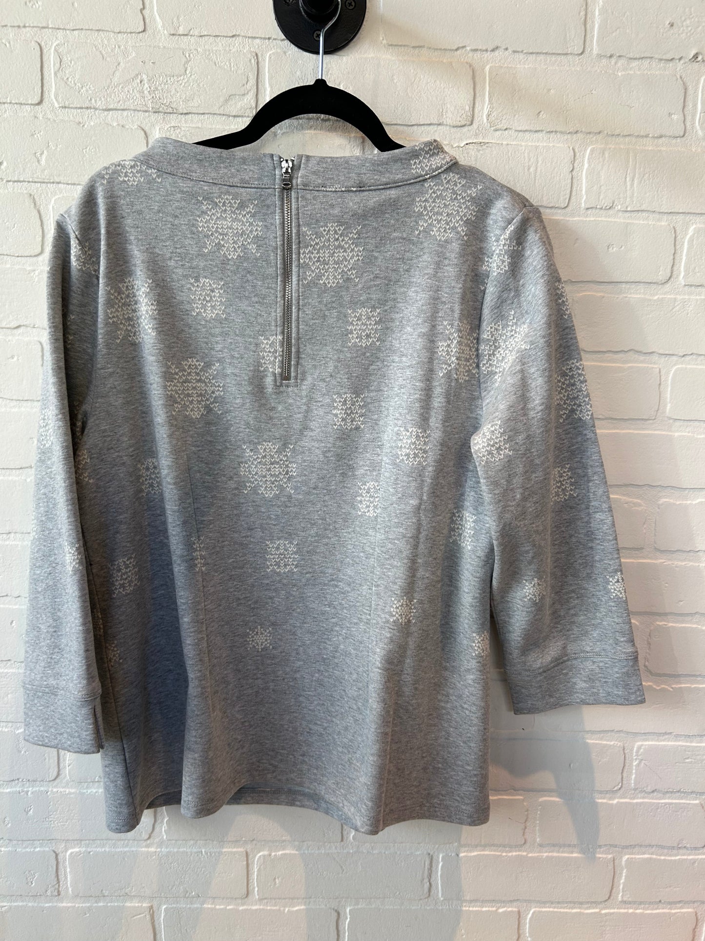 Top Long Sleeve By Talbots In Grey & White, Size: L