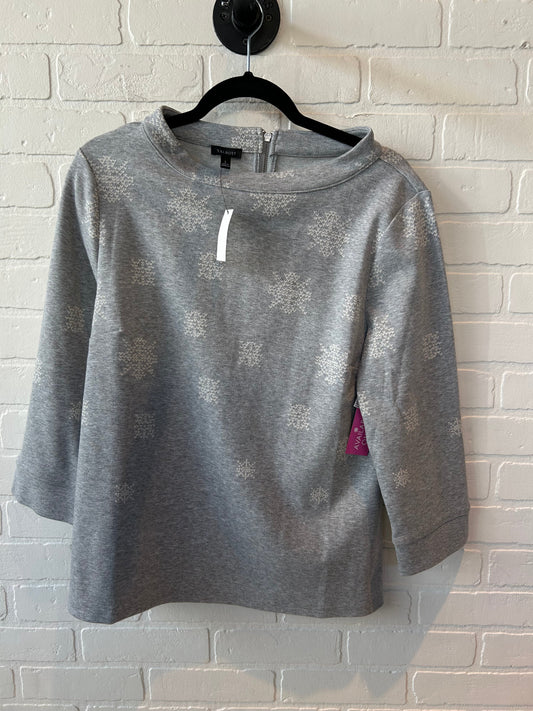 Top Long Sleeve By Talbots In Grey & White, Size: L