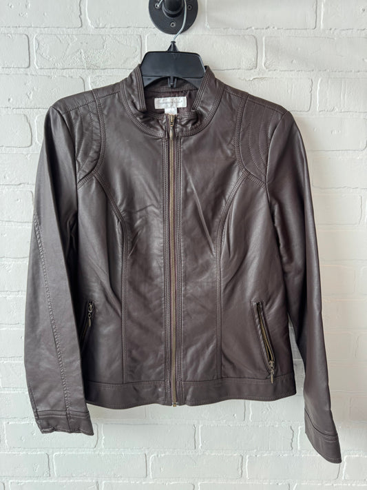 Jacket Moto By Christopher And Banks In Brown, Size: S