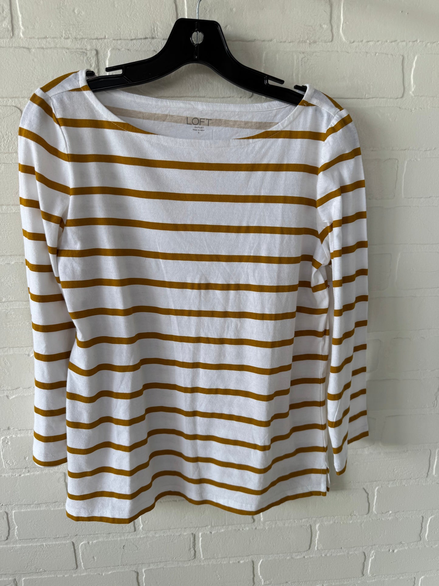 Top Long Sleeve Basic By Loft In White & Yellow, Size: S