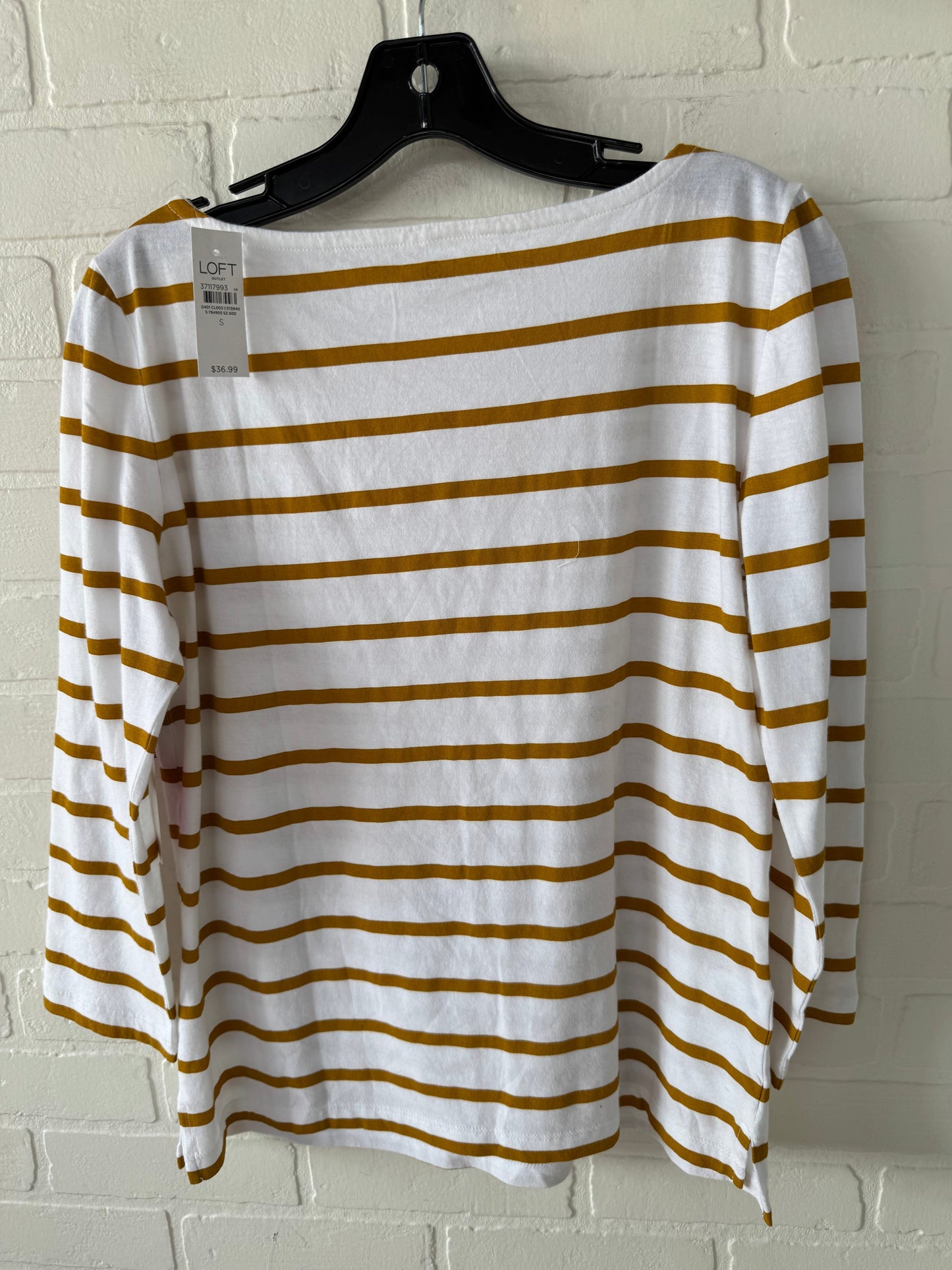 Top Long Sleeve Basic By Loft In White & Yellow, Size: S