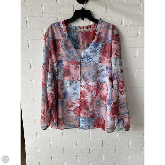 Top Long Sleeve By Soft Surroundings In Blue & Red, Size: 3x