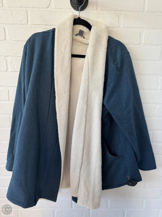 Sweater Cardigan By Eddie Bauer In Blue & Cream, Size: Xl