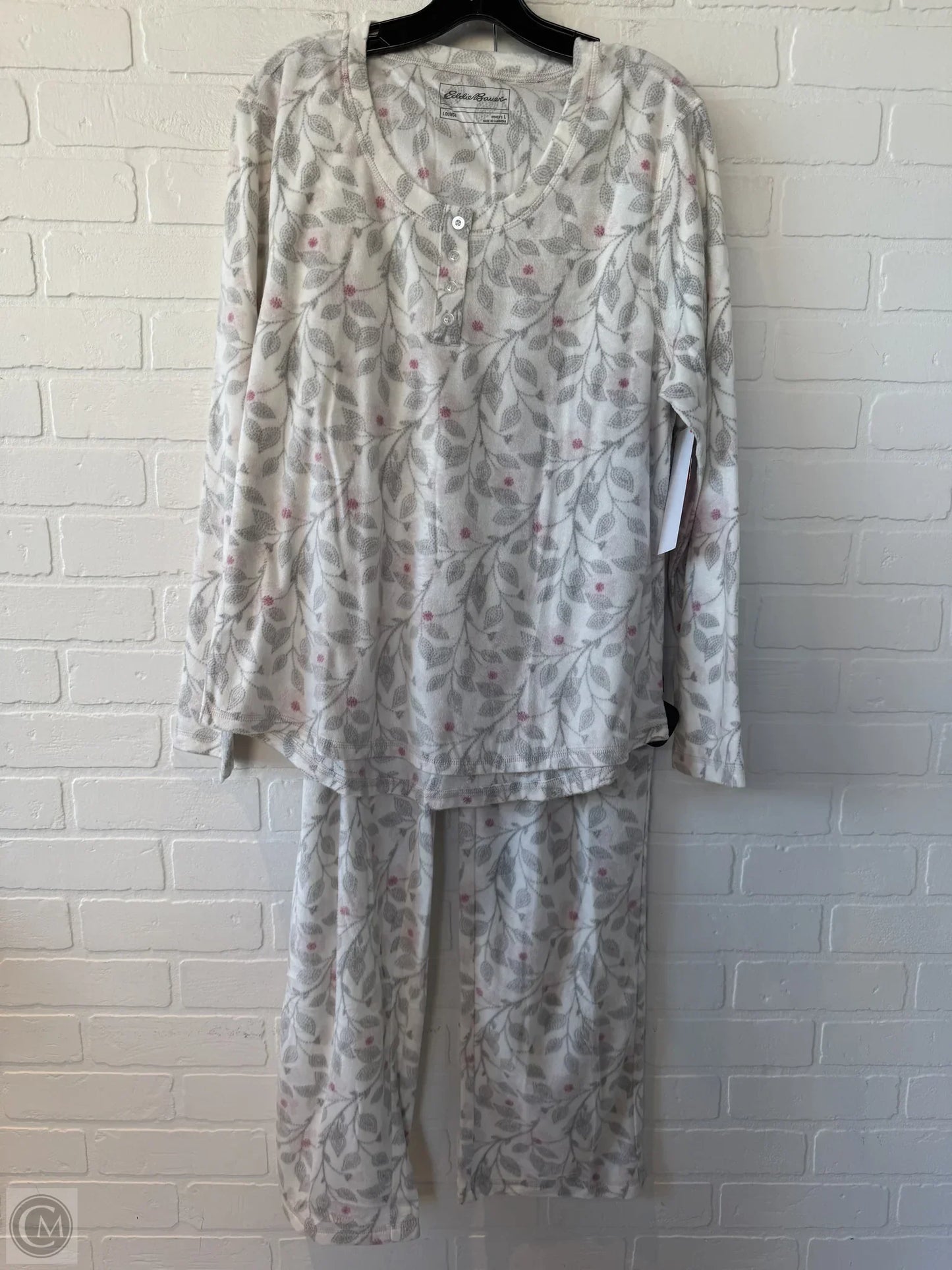 Pajamas 2pc By Eddie Bauer In Grey & White, Size: L