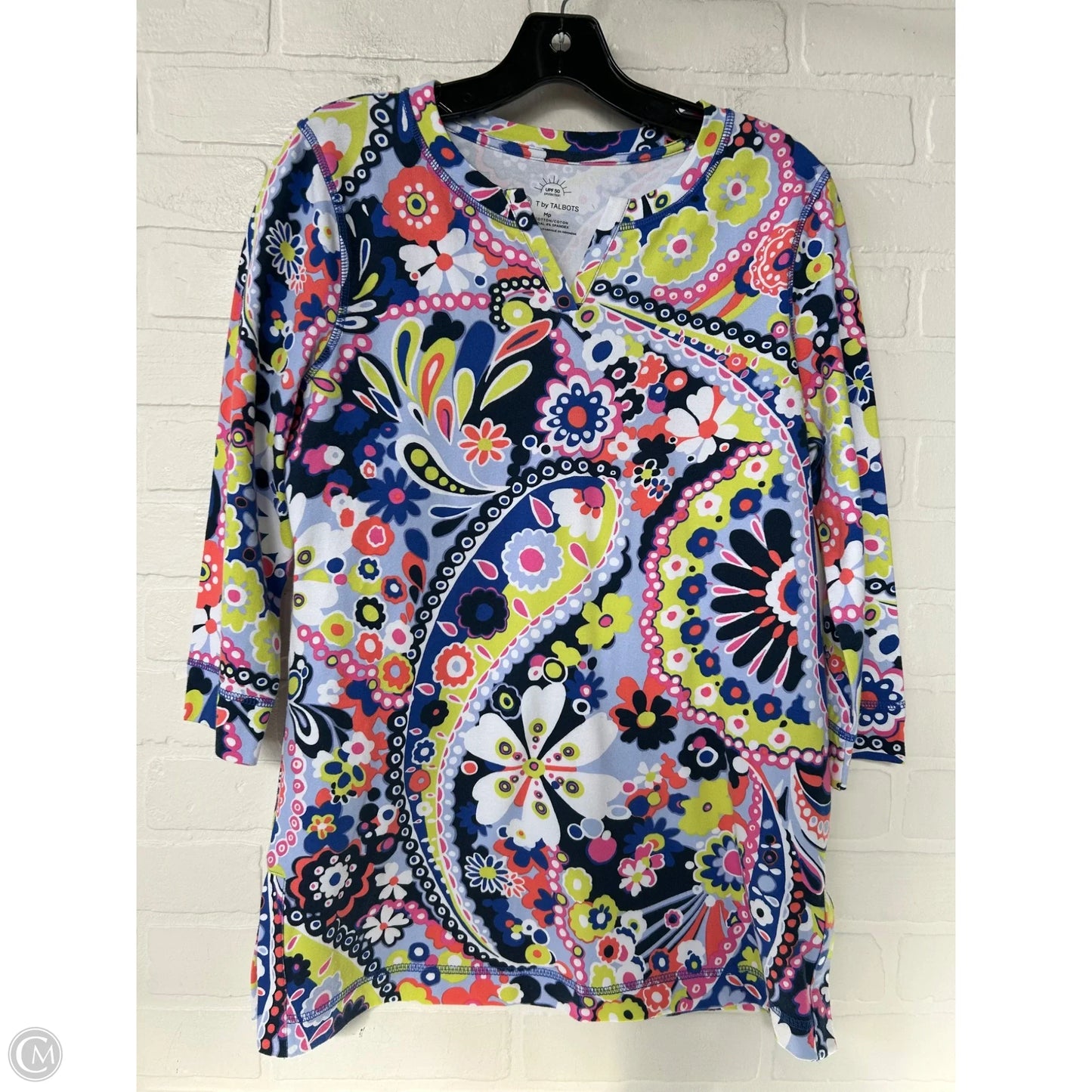 Top 3/4 Sleeve By Talbots In Blue & Orange, Size: Mp