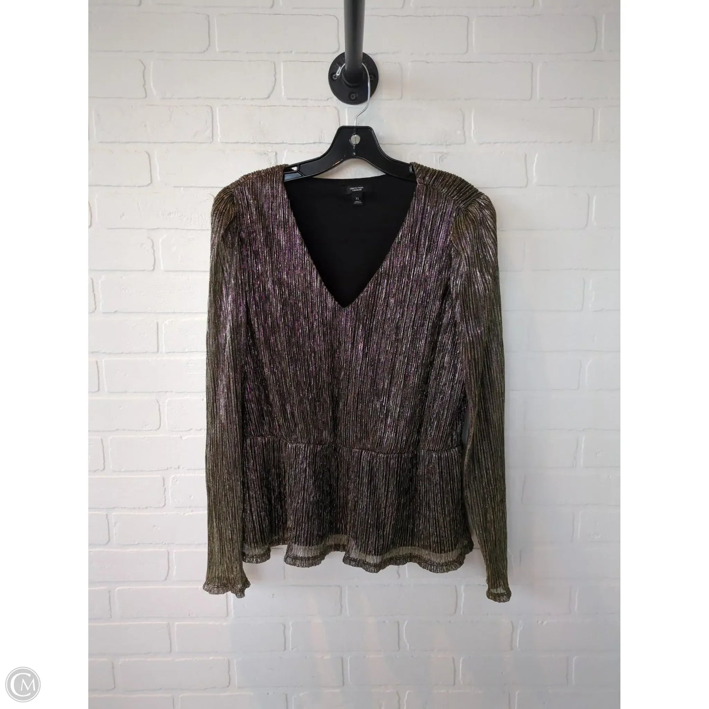 Top Long Sleeve By Simply Vera In Black & Gold, Size: Xl