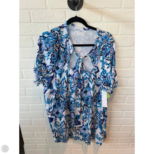 Top Short Sleeve By Jessica London In Blue & White, Size: 4x