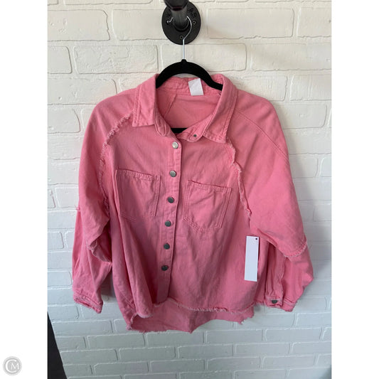 Jacket Shirt By Clothes Mentor In Pink, Size: L
