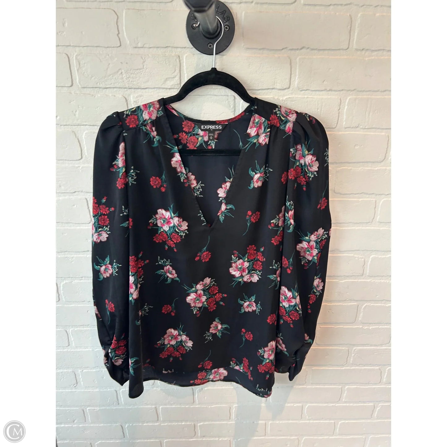Top Long Sleeve By Express In Black & Pink, Size: M