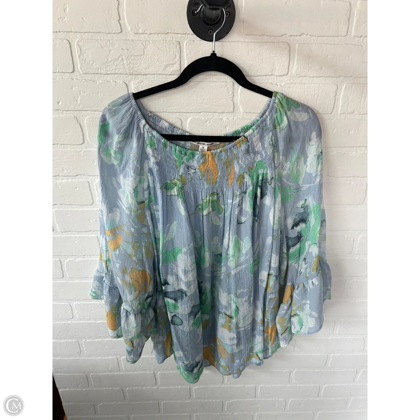 Top Long Sleeve By Zac And Rachel In Blue & Yellow, Size: 2x
