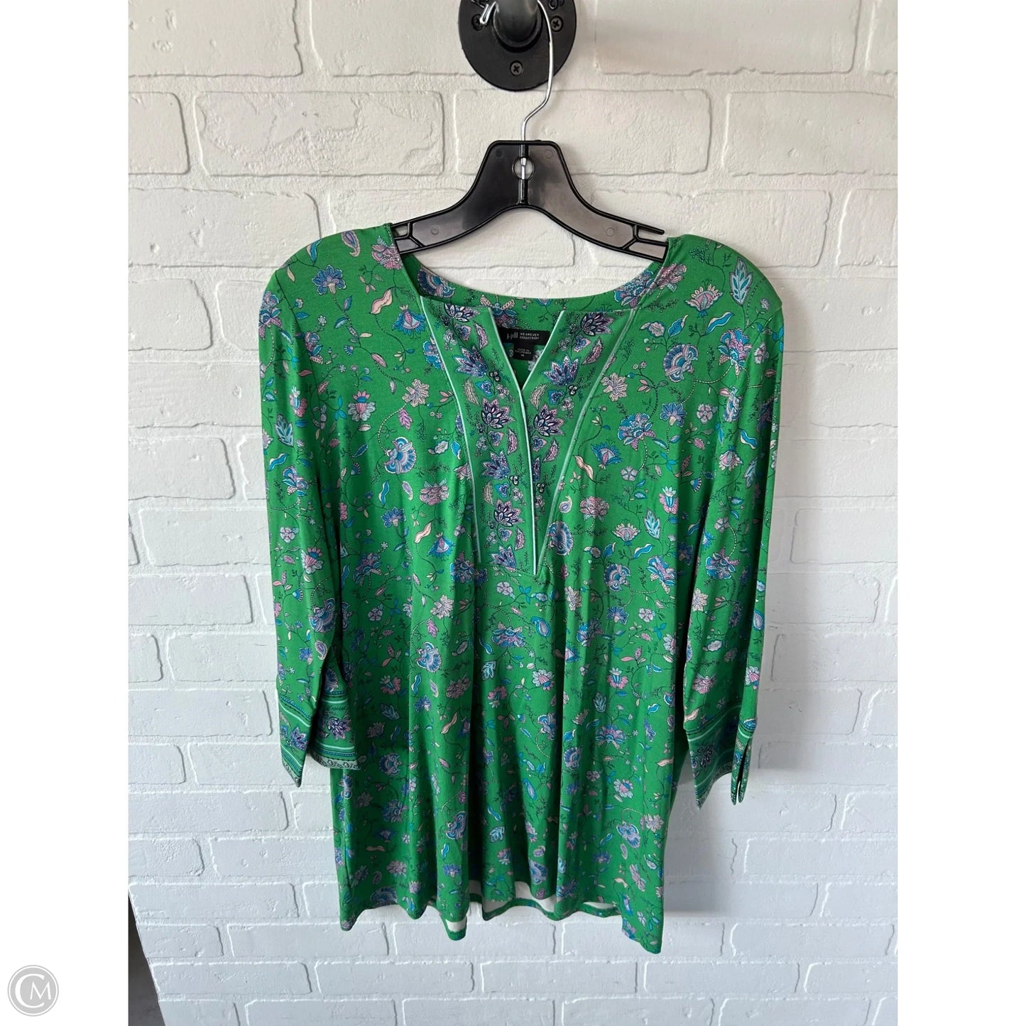 Top 3/4 Sleeve By J. Jill In Green & Pink, Size: M