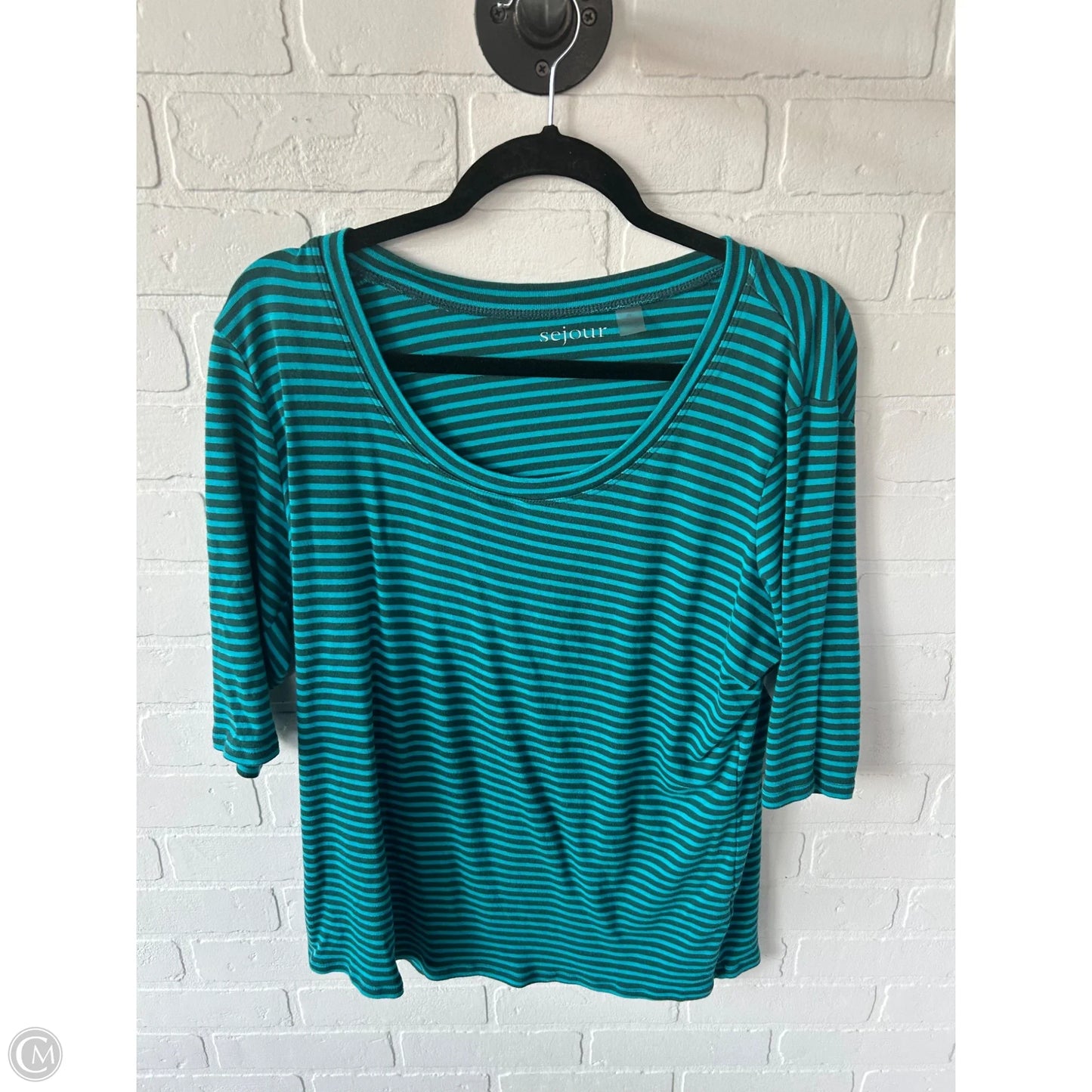 Top 3/4 Sleeve Basic By Sejour In Blue & Green, Size: 2x