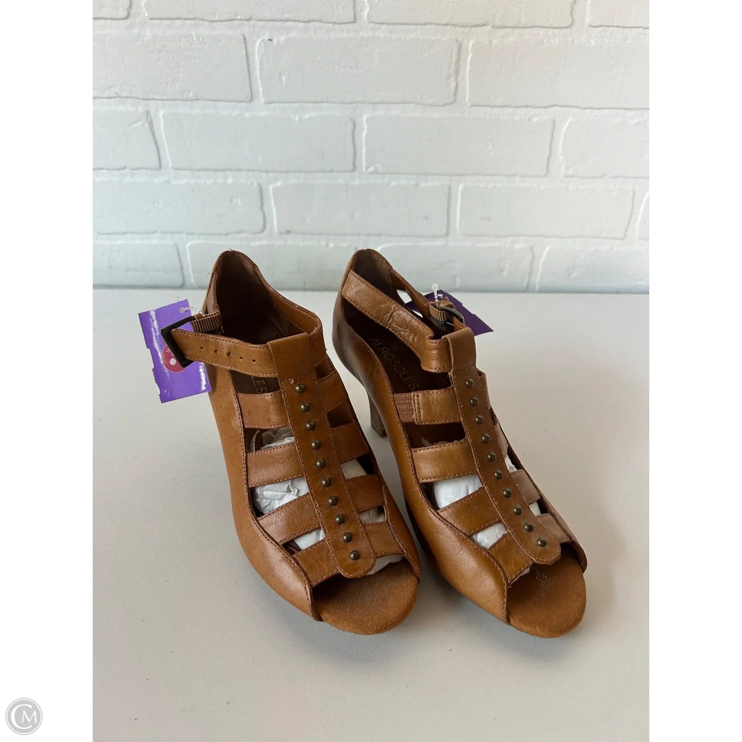 Sandals Heels Block By Aerosoles In Tan, Size: 7