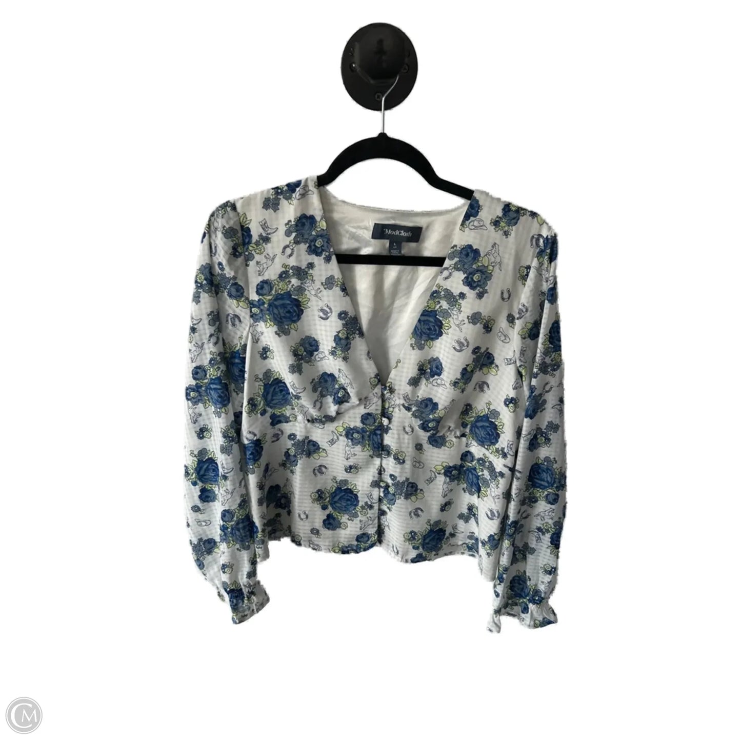 Top Long Sleeve By Modcloth In Blue & White, Size: L