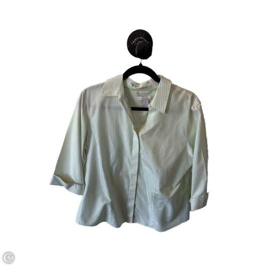 Top 3/4 Sleeve By Chicos In Green & White, Size: L