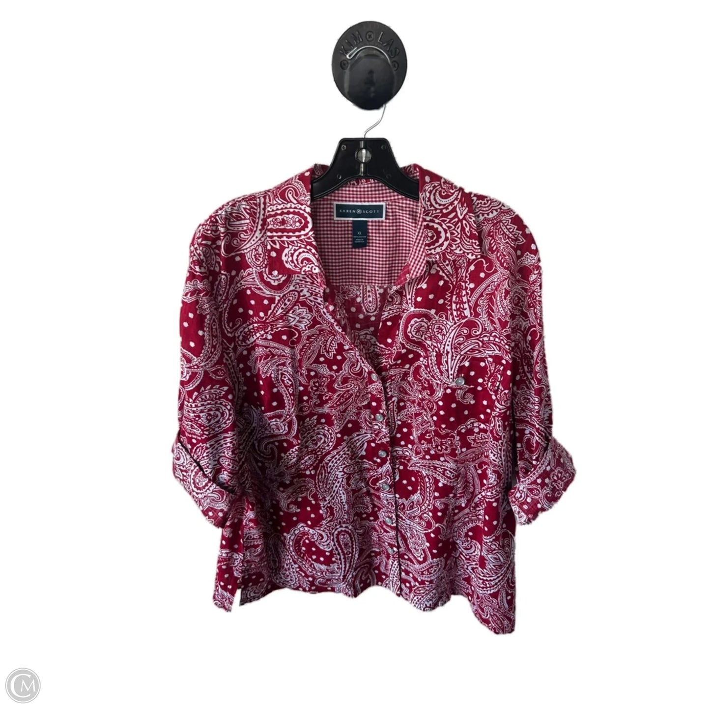 Top Short Sleeve By Karen Scott In Red & White, Size: Xl